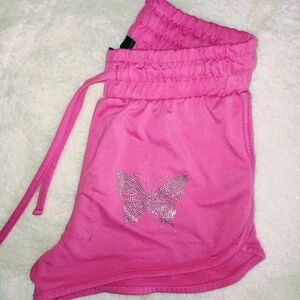 Bright Pink Athletic Shorts with Sparkly Butterfly Design